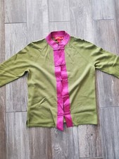 Y2K Shanghai Tang Lime Green 100 Wool Cardigan W/ Pink Silk Trim. Worn Only. L