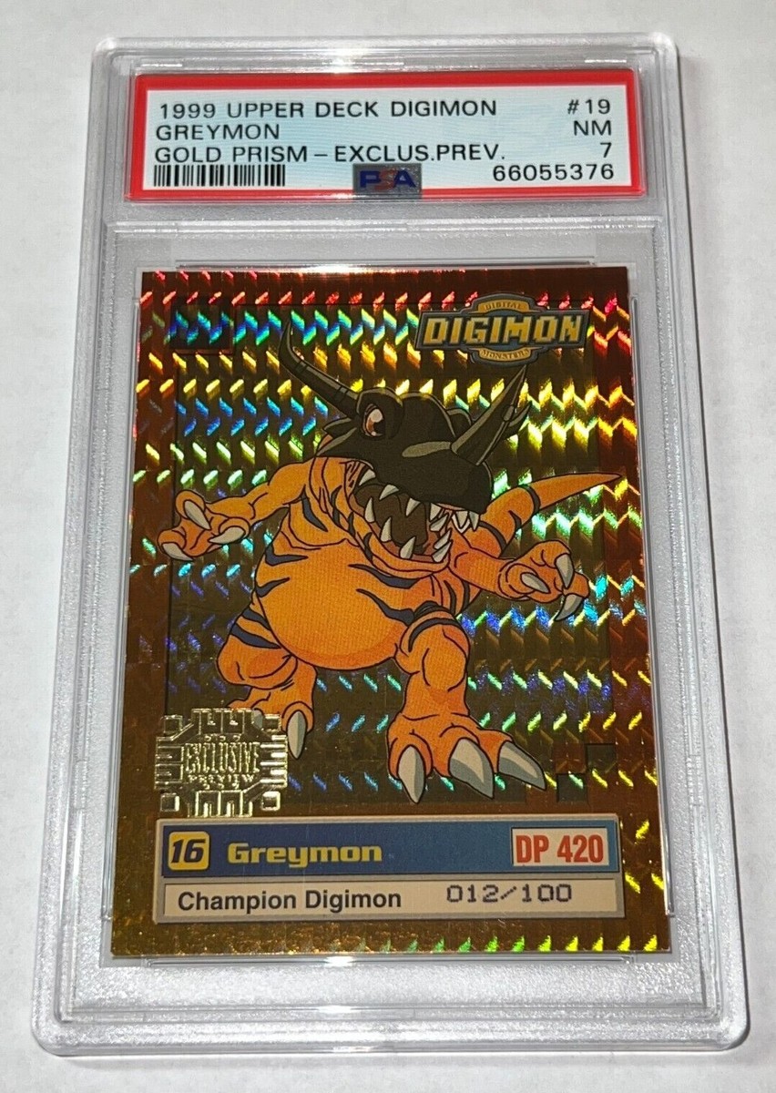 PSA 7 1999 UPPER DECK DIGIMON #19 GREYMON #12/100 GOLD PRISM