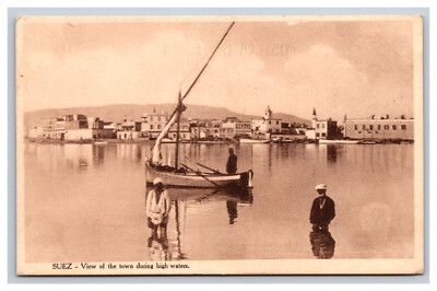 View Of The Town During High Waters, Suez Egypt Postcard
