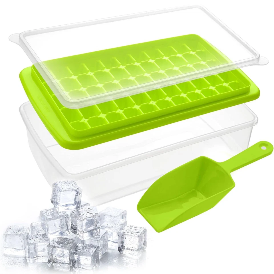 Eiswürfelform für 55 Eiswürfel mit Deckel Behälter Schaufel Eiswürfelbereiter