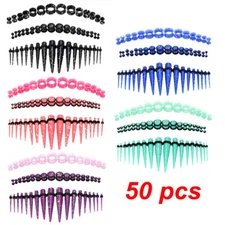 50Pcs Ear Stretching Kit Acrylic Spots Taper Plug & Silicone Tunnel Set 14G-00G