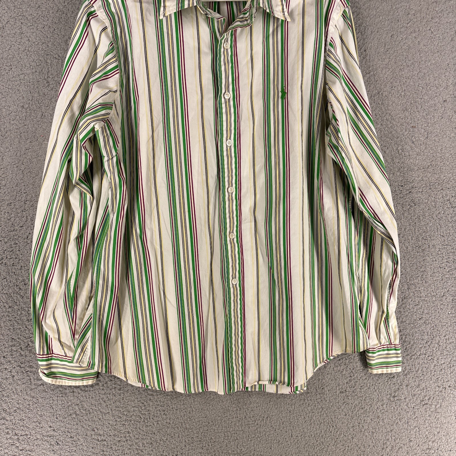 Camicia Ralph Lauren uomo XL bianca verde a righe vestibilità personalizzata piccolo pony manica lunga