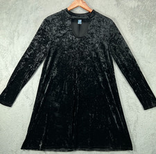 M Fasis Womens Medium Black Crushed Velvet Dress Long Sleeve Shift Dres Key Hole