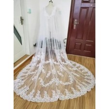 Tulle Lace Applique Long Bridal Wedding Cape Veil White Ivory Bridal Cloak
