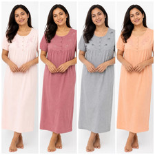 Nightdress Nightie Womens Cotton Blend Ladies Short Sleeve Button Floral Pattern