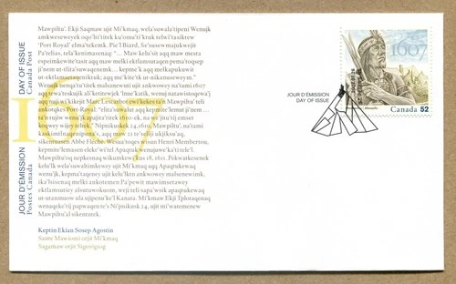 CANADA 2007 First Day Cover. Chief Henri Membertou, Mi'kmaq  Grand Chief 52¢ FDC