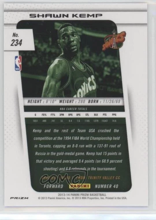 2013-14 Panini Prizm Silver Prizm Shawn Kemp #234 - Image 2 of 2