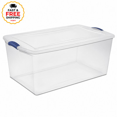 Sterilite 105 Qt Extra Large Clear Storage Bin Plastic Container Blue Latch Lid