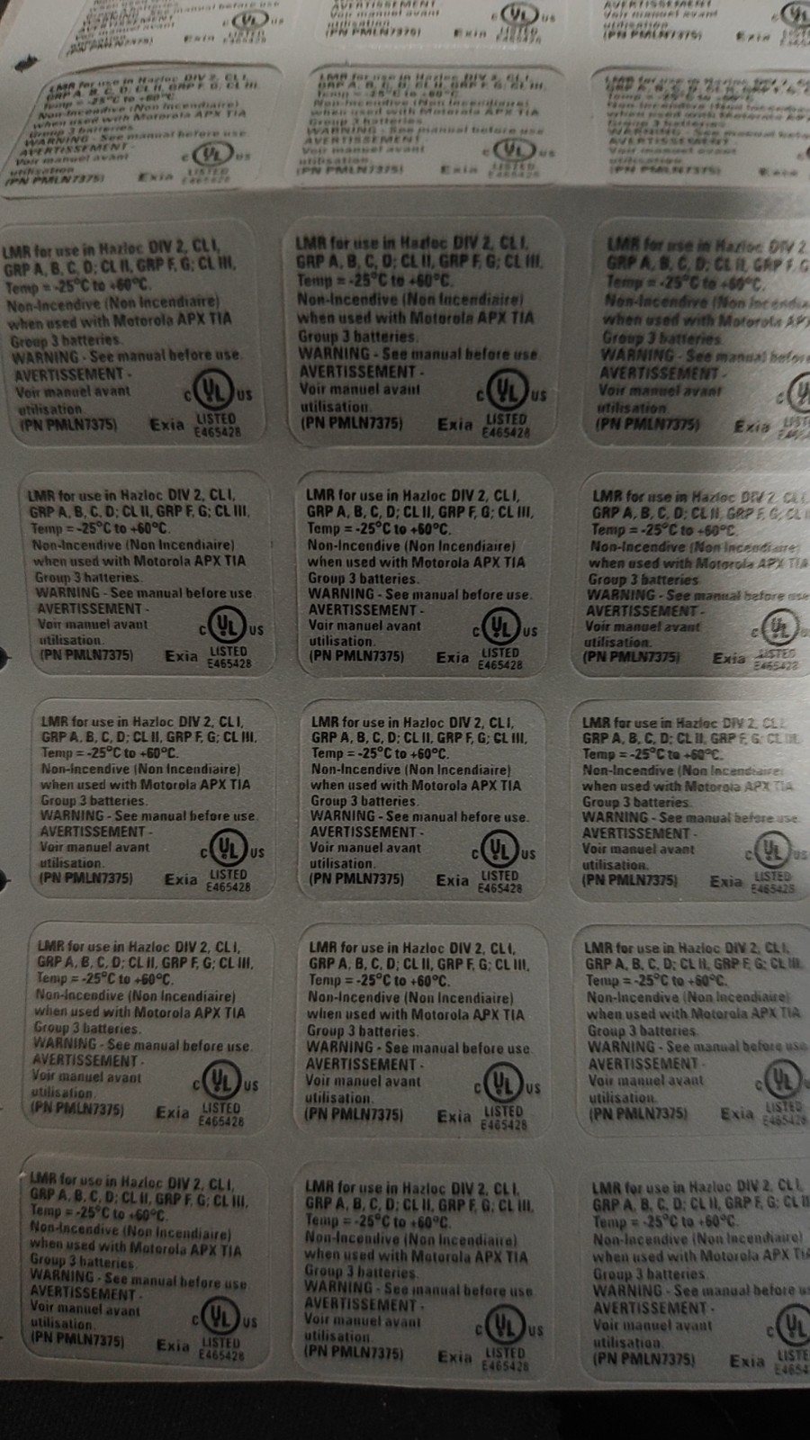 Sticker Label for Motorola APX8000XE UL