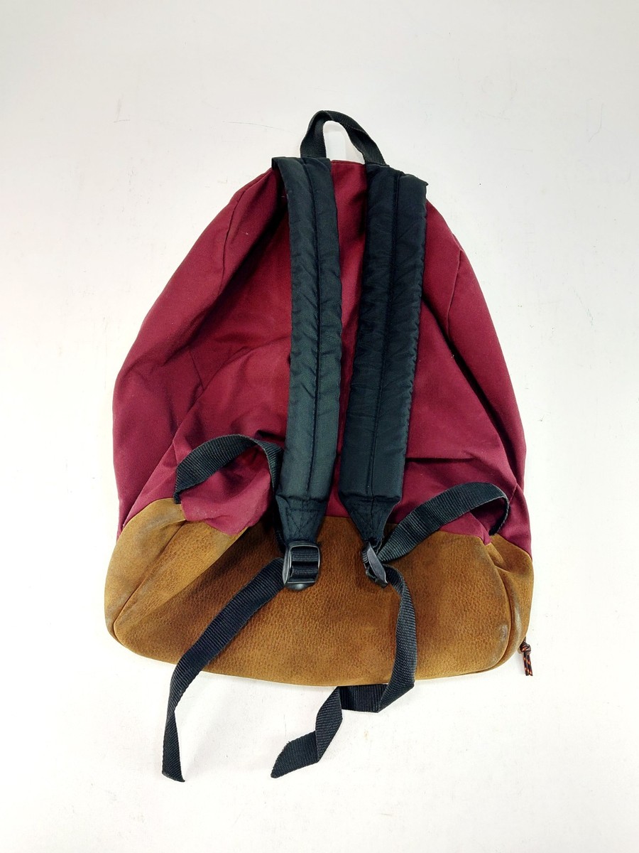 Vintage Eastpak Leather Bottom Backpack Made in USA Maroon