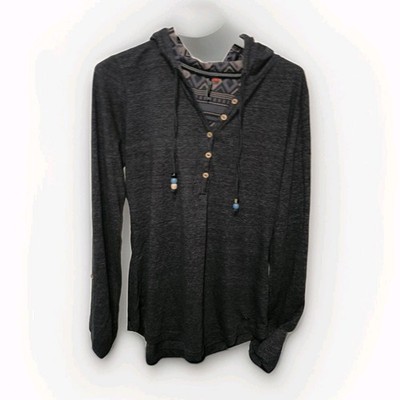 Ragwear Damen Hoodie Gr. L Kapuzenpullover Blau Meliert Aztec Boho Holzknöpfe