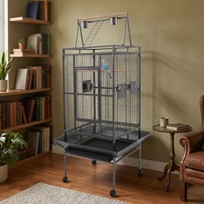 Black Large Parrot Bird Cage, Rolling Bird Cage W/ Security Lock 24 22.05 68 in