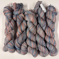 VTG KOIGU KPPPM YARN 5 Skeins Coral Grey/Blue Peach Cream 175 yds ea 100 Merino