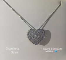 Collana Cm 45 e Ciondolo  Cuore con 1 carato di Diamanti/Brillanti Naturali 
