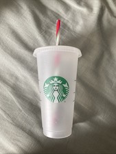 Starbucks 24 oz Reusable Plastic Tumbler Cup Clear/Frosted with Straw