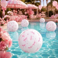 Conderyang 12 Pcs 16'' Pink Bow Beach Ball Bulk Inflatable Pool Ball Pink and...
