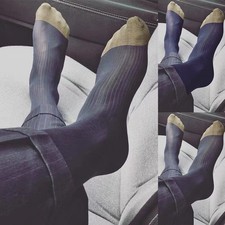 See Through Silky Thin Dress Socks for Men Striped Business Socks 1 Pair