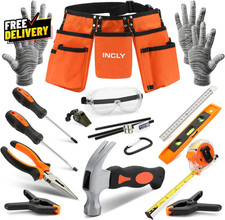 18 Pc Kids Tool Set with Belt Adjustable Waist 20-32 Inch Hammer Screwdriver Kit