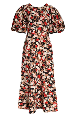 ted baker puff sleeve midi dress Ted Baker Womens Light Pink Helgi Floral Midi Dress
