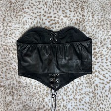 SHEIN Black Faux Leather Lace-Up Corset Top Size S