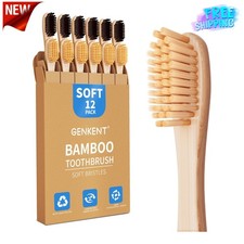 GENKENT Bamboo Toothbrushes 12 Pack Charcoal Free Shipping