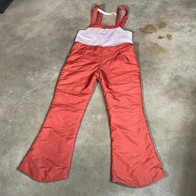 Vintage Eddie Bauer Goose Down Women's M Overalls Ski Bibs Rust Red Snow Pants