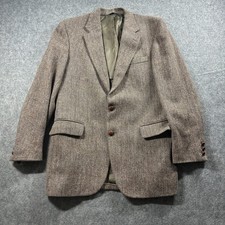 Saks Fifth Avenue Harris Tweed Sport Coat Mens 40 Brown Herringbone Wool Blazer