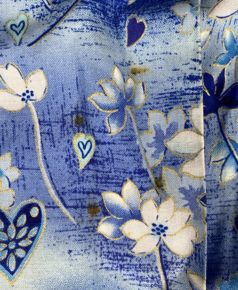 XS Blue and White Flower Patterned Cherokee Button Up Long Sleeve Scrub Top - Image 3 of 4