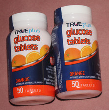TRUE Plus Glucose Tablets - Orange Flavor, 100Tablets 2 Bottles of 50 each 