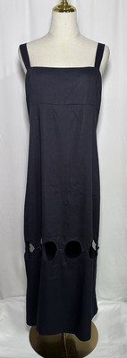 Antonio Melani Dress Midi 16 Spaghetti Linen Blend Cut Out Navy $189