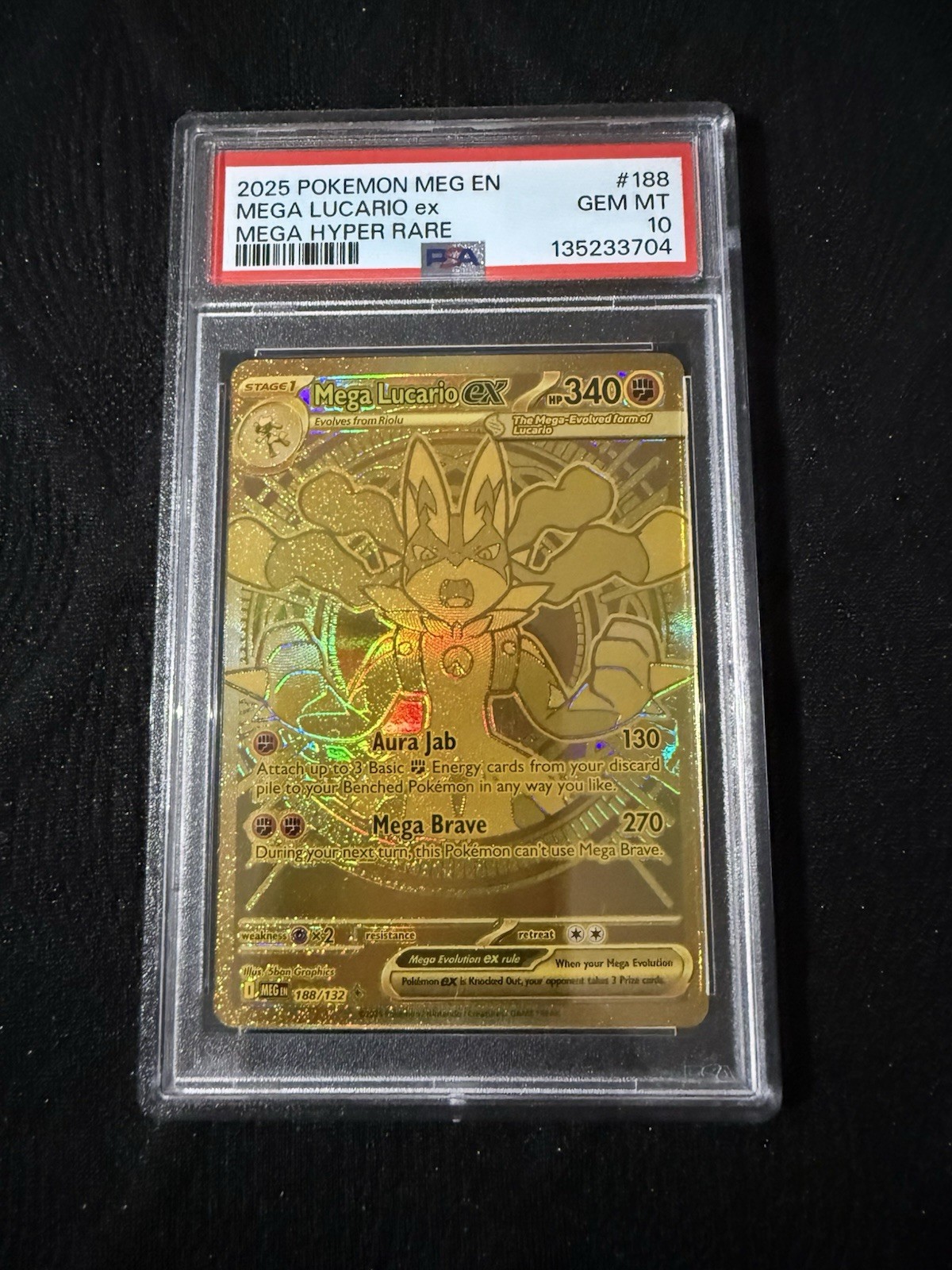 PSA 10 Mega Lucario EX Gold Rare 188/132 Mega Evolution