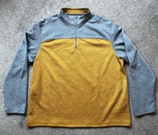 G.H Bass  Co Men's Quarter Zip Fleece Pullover - Size XL - Grey/Gold
