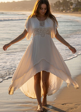 Missgfashion Dress Size S NWT White Boho Lace Embroidered Low Back Cotton Party