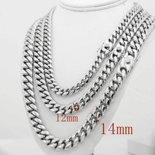 Men's.Stainless-Steel 20" Miami Cuban Chain 14mm Solid Box clasp High Polish Box