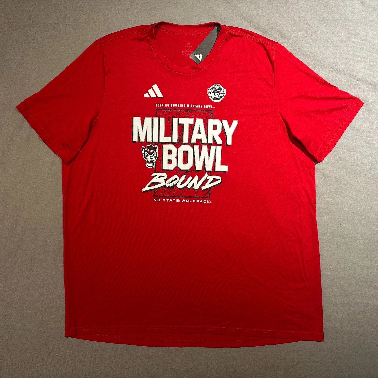 NC State Wolfpack Adidas 2024 Military Bowl T-Shirt Red 2XL Go Bowling