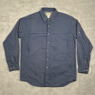 LL Bean Mens L Blue Utility Button Up Shirt Outdoor Workwear Vent Mesh Hiking