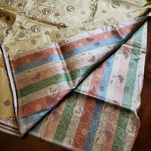 Chinese Oriental Silk Brocade Fabric Panda Medallion Metallic Gold Luxury 3+ Yds - Picture 7 of 11