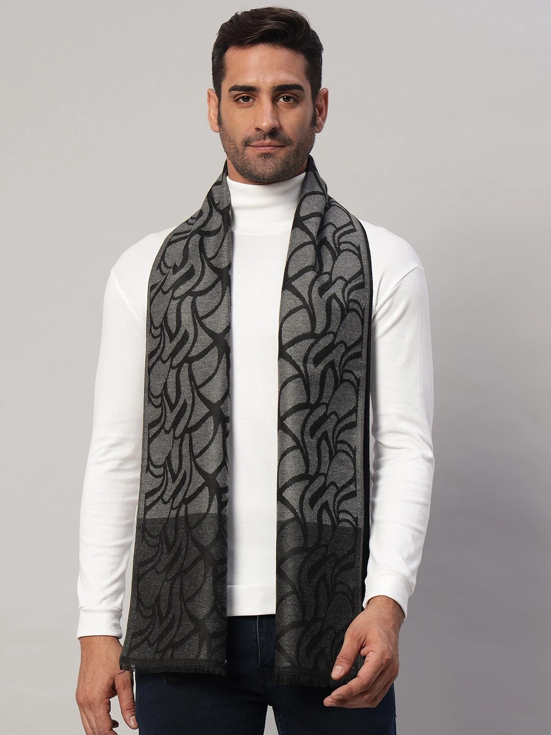 Mens Winter Warm 100% CASHMERE Scarf Scarves Plaid Wool Abstract scarf Gray