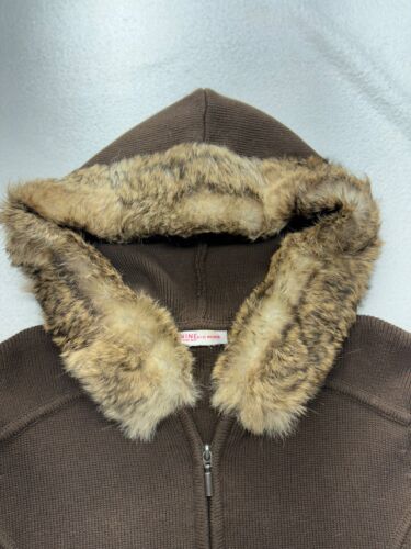 Nine & Co. Weekend Brown Knit Hoodie Jacket With Faux Fur #7554 - Picture 4 of 7