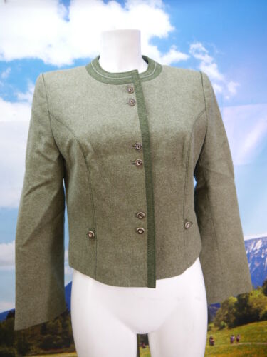 Tyrolean Loden mint condition green Spencer with Viennese seam traditional jacket jacket size 42 - Picture 1 of 7