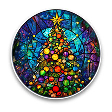 LARGE Beautiful Christmas Tree Xmas Stained Glass Opaque Vinyl Sticker Decal