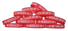No Needles or BP This Arm I.D. 12-Pack Identification Rubber Band Wristband B...