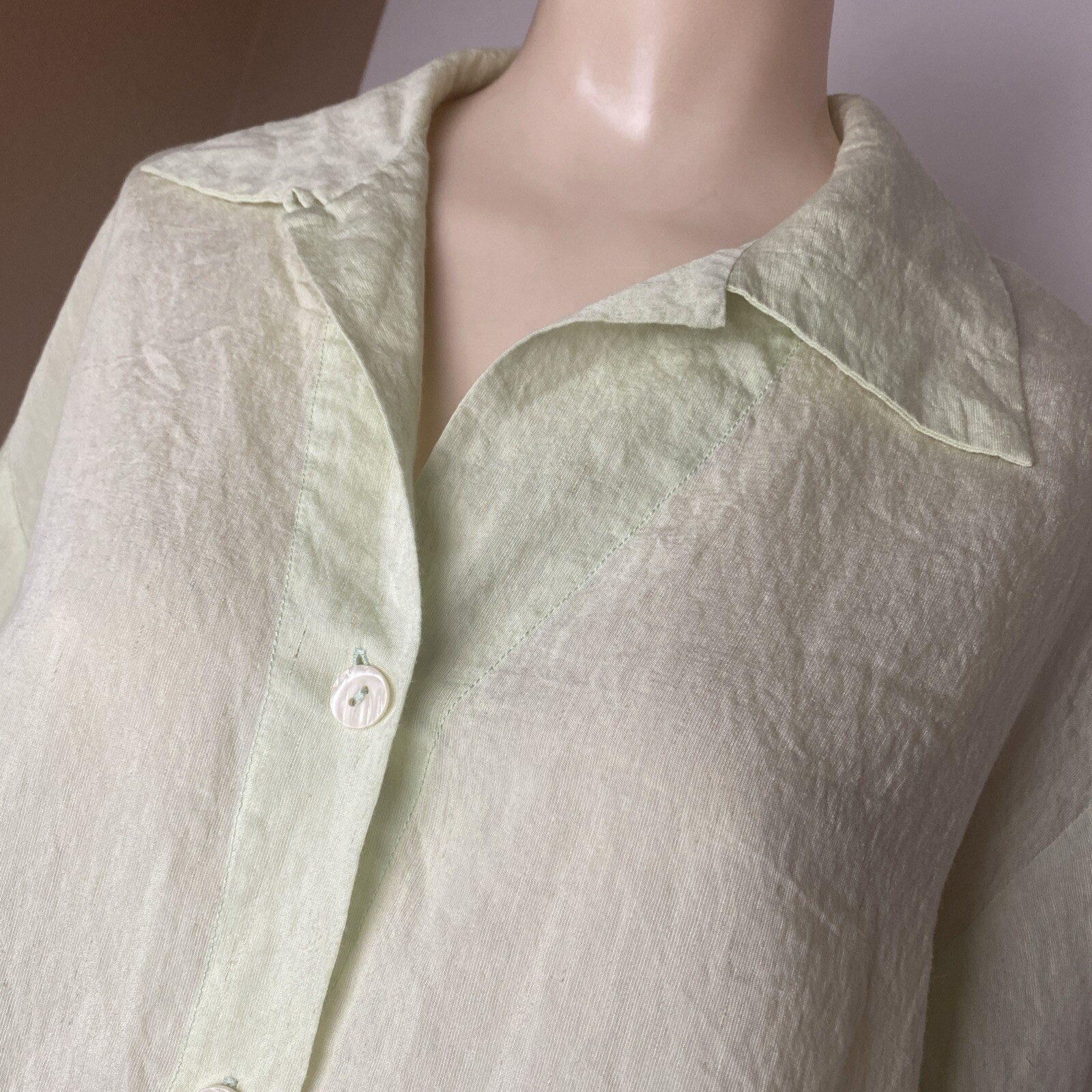 LInda Lundstrom Button Up Tunic Blouse M Light Green Canada beachy lagenlook