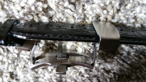 16mm BLACK GENUINE LEATHER WITH SILVER BUTTERFLY WATCH BAND Quick Release Pins - Picture 4 of 10
