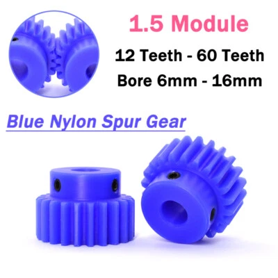 1.5 Module Blue Nylon Spur Gear With Step 12T-60T Teeth 6mm-12mm Bore Motor Gear - Bild 1 von 4