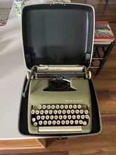 1961 Vintage Smith Corona Manual Sterling Blue Portable Typewriter With Case thumbnail