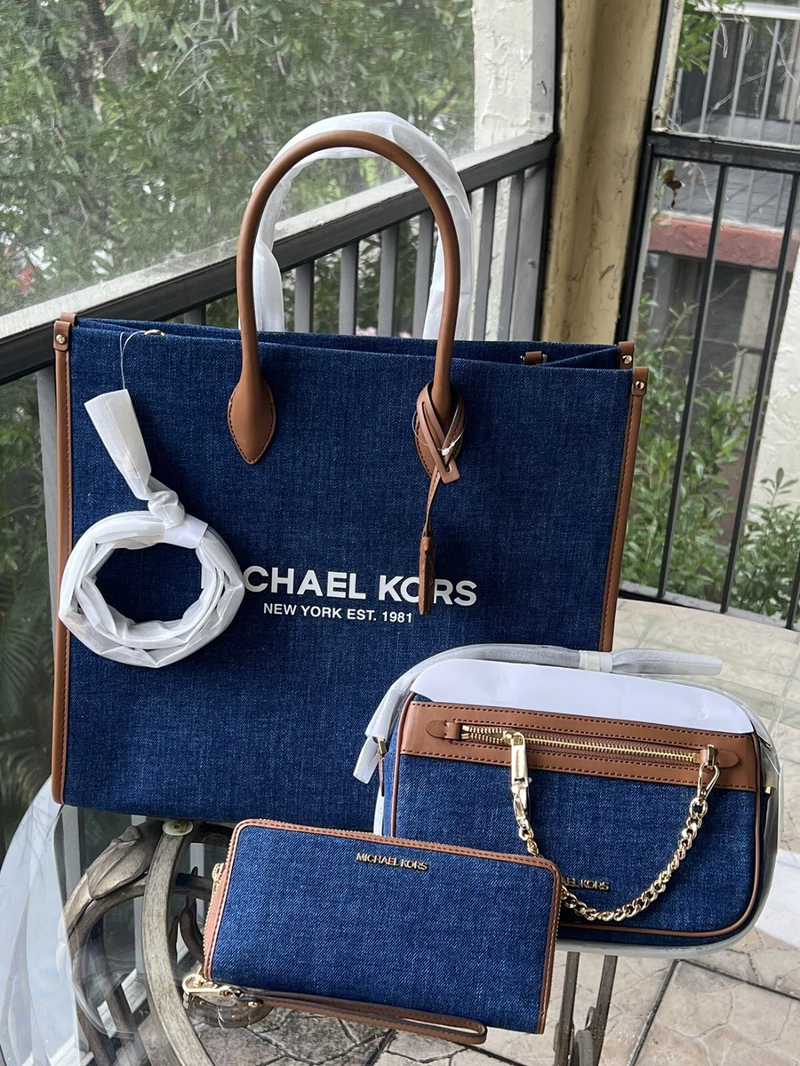 Michael Kors Blue/Brown Signature Denim and Leather Large Mirella Tote  Michael Kors