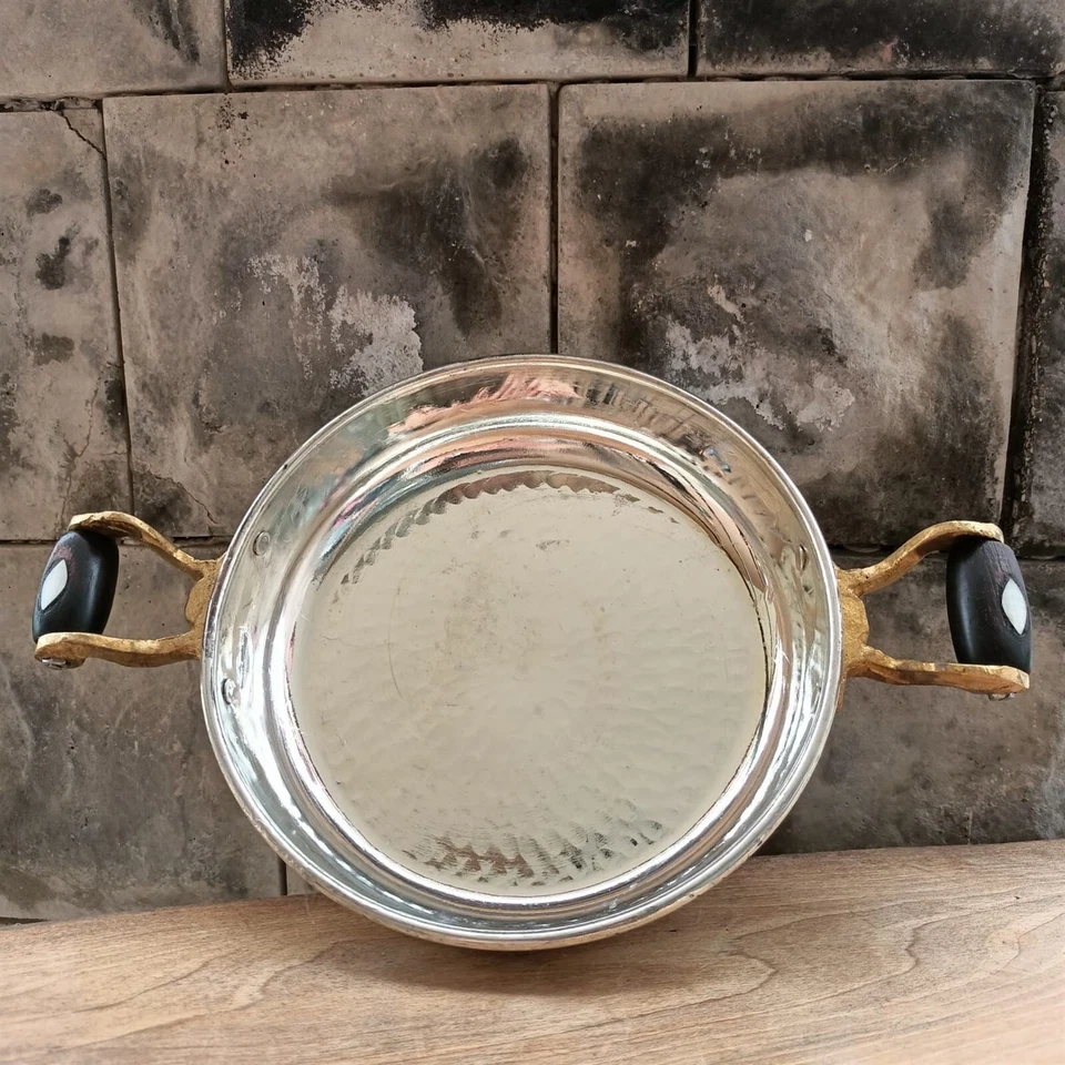 Turkish Handmade Copper Frying Pan Set, 3-Piece Pot/Frying Pan, Silver-Colored . - Image 3 of 4