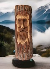 Large Hand Wood Carved Mountain Man On Log Hanging Cabin Farm Decor