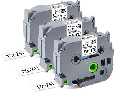 LABELW 3x Schriftband TZe-241 18mm Kompatibel für Brother P-Touch PT-2430PC D400VP D600